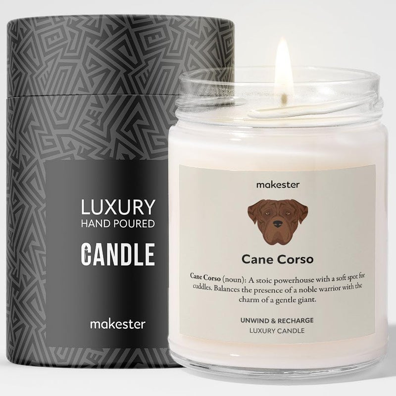 Cane Corso Gifts - Luxury Soy Wax Candle - Vanilla, Jasmine, Sugared Almond - Makester